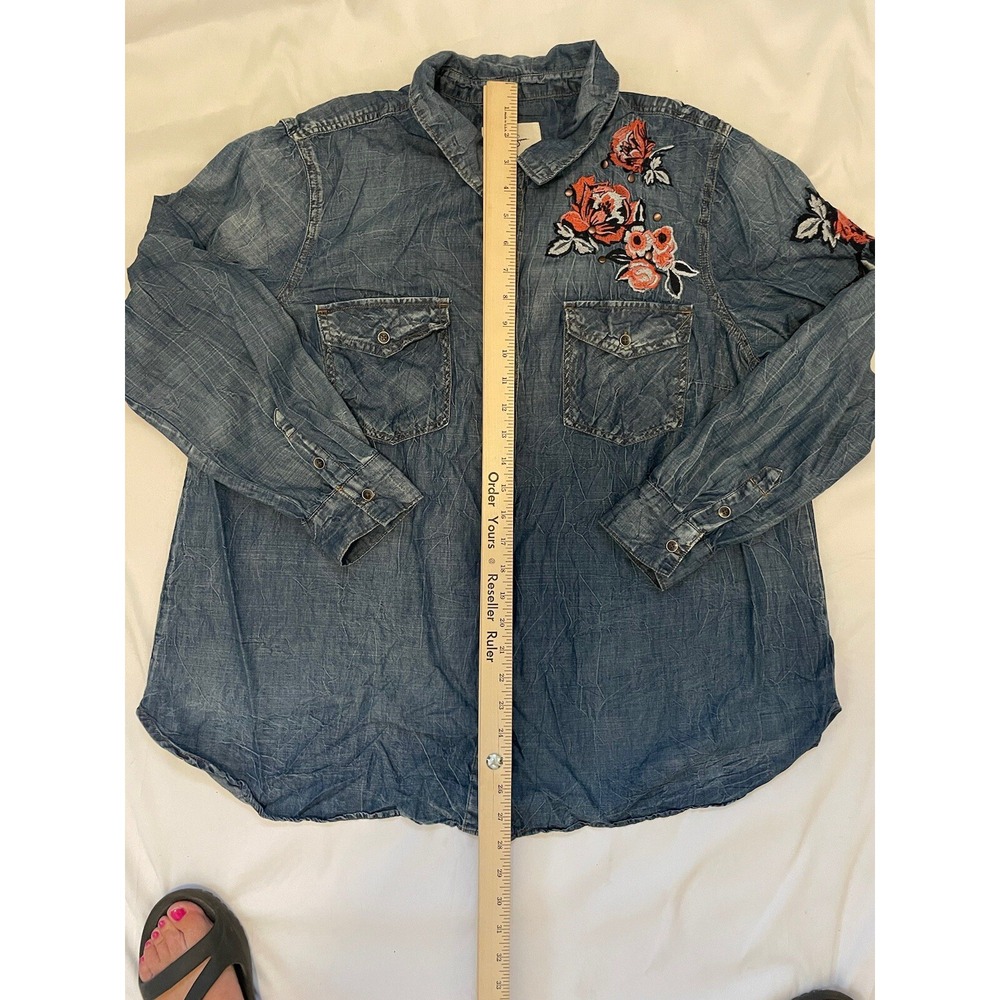 Jessica Simpson Womens Sz 1X Blue Denim Twill Embroidered Studded Western Boho - Picture 2 of 8